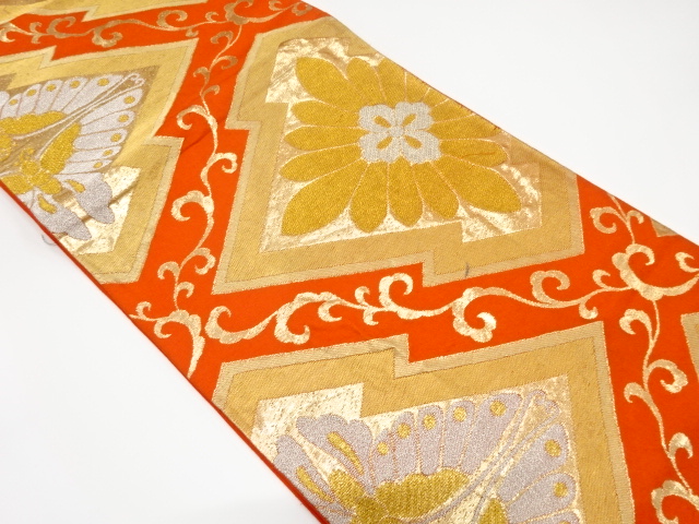 JAPANESE KIMONO / ANTIQUE FUKURO OBI / SILK / WOVEN MATSUKAWABISHI